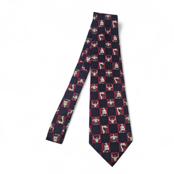 Vintage Josh Bach Body Builder Printed Checkered Neck Tie - Picture 3 of 8